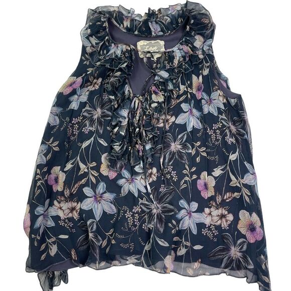 Johnny Was Silk Travis Ruffle Sleeveless Floral Blouse - Picture 5 of 8